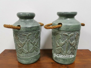  pieces Turquoise green clay vases