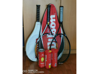  Used Tennis racquets and tubes of new tennis balls for sale