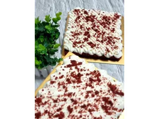 Homemade red velvet cake. Can be eaten with the family or fo
